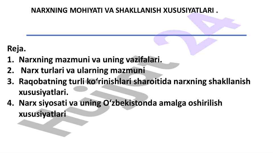 Narxning mohiyati va shakllanish xususiyatlari