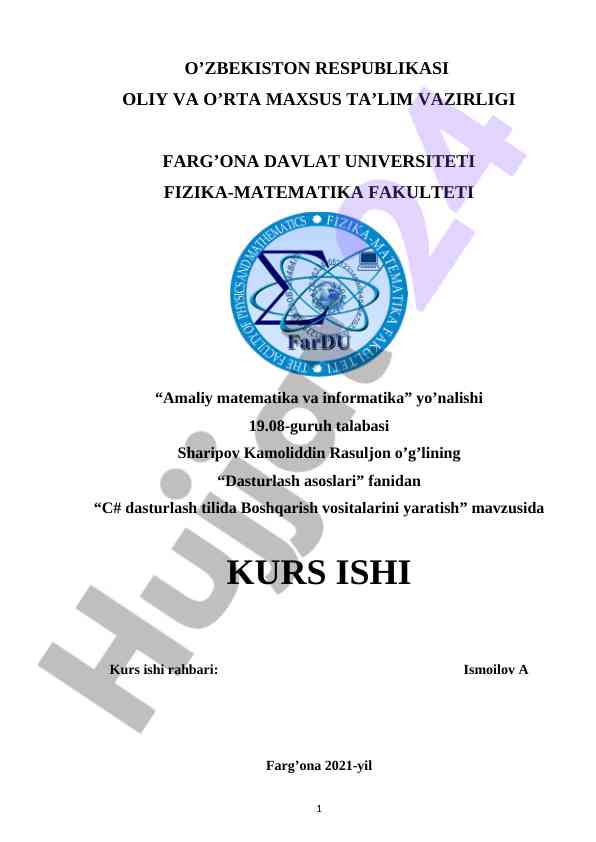 C# dasturlash tilida boshqarish vositalarini yaratish