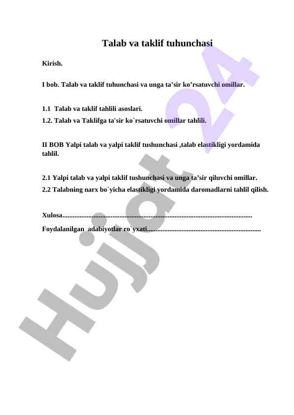 Talab Va Taklif Tushunchasi Tahlili