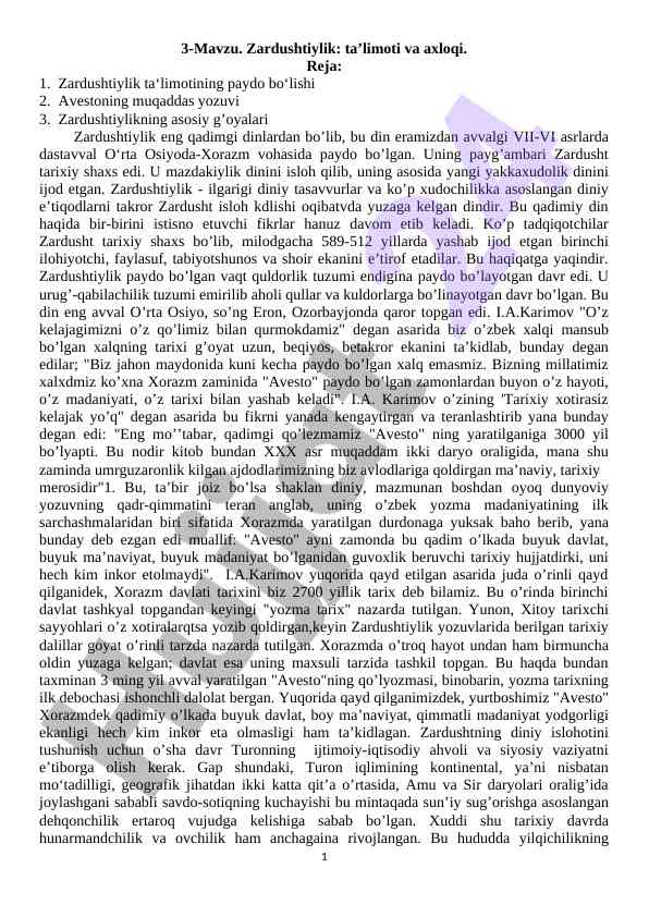 Zardushtiylik ta’limoti va axloqi asoslari