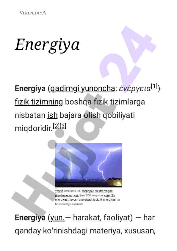 Energiya tushunchasi fizikada va uning turlari