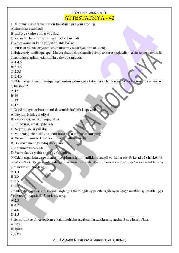 Mitoz jarayonlari va viruslar bakteriyalar xususiyatlari