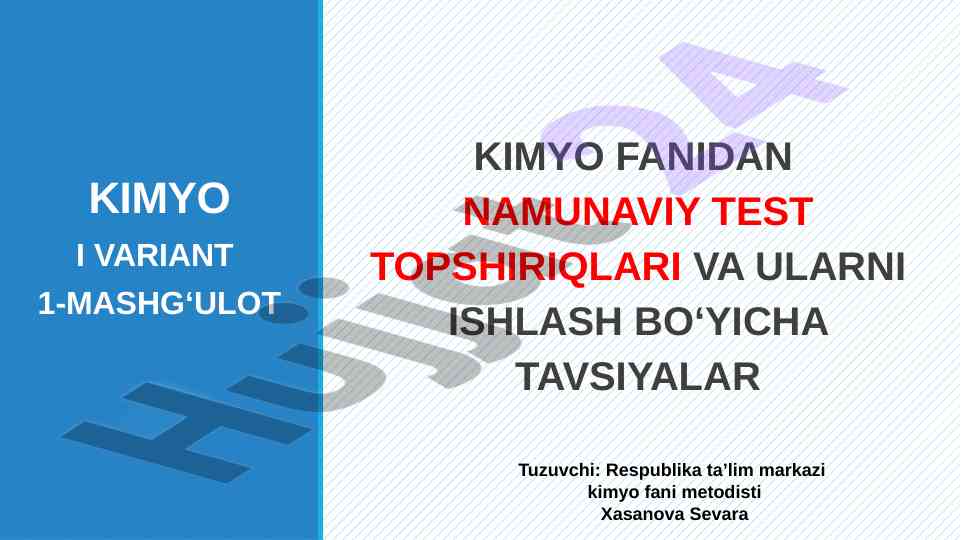 Kimyo fanidan namunaviy test topshiriqlari