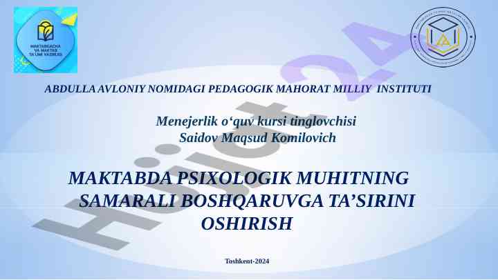 Psixologik muhitning samarali boshqarishga ta’siri
