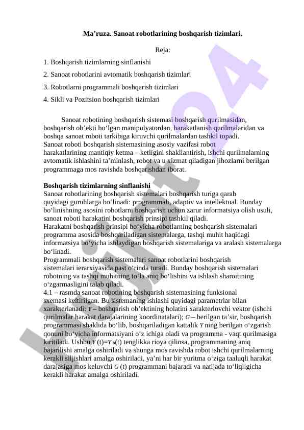 Sanoat robotlarining boshqarish tizimlari