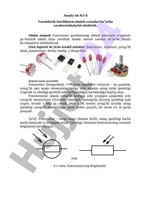 Fotoelektrik datchiklarni ulash sxemalari tekshiruvi