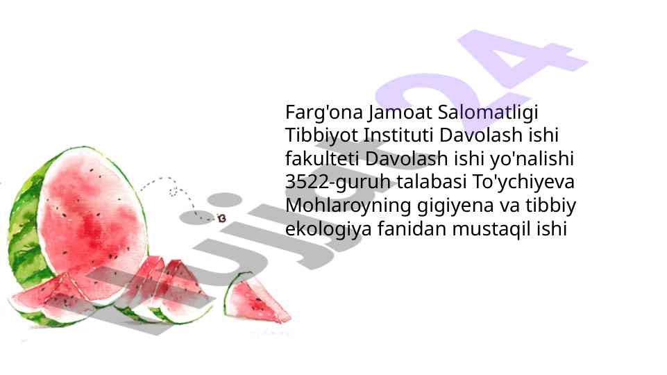 Shahar muhiti gigiyenasi va ekologiya tahlili