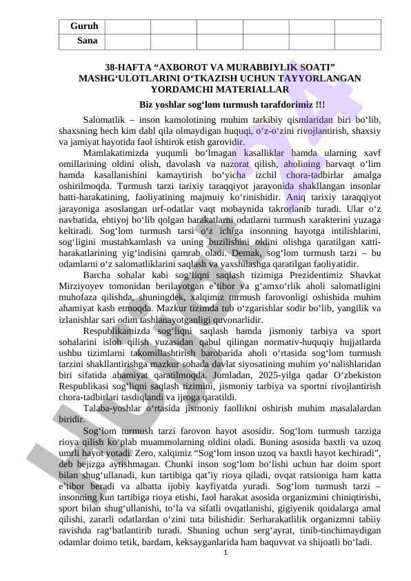 Sogʻlom turmush tarzi va jamiyat rivoji