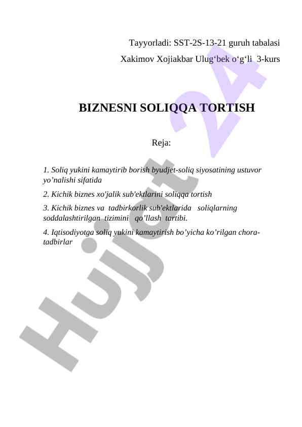 Biznesni soliqqa tortish tizimi va uning ahamiyati