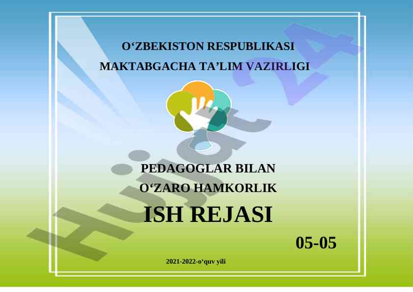 Hamkorlik ish rejasi pedagoglar bilan maktabgacha ta’lim