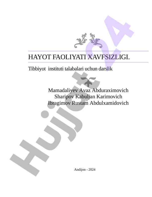 Hayot faoliyati xavfsizligi darsligi tibbiyot talabalari uchun