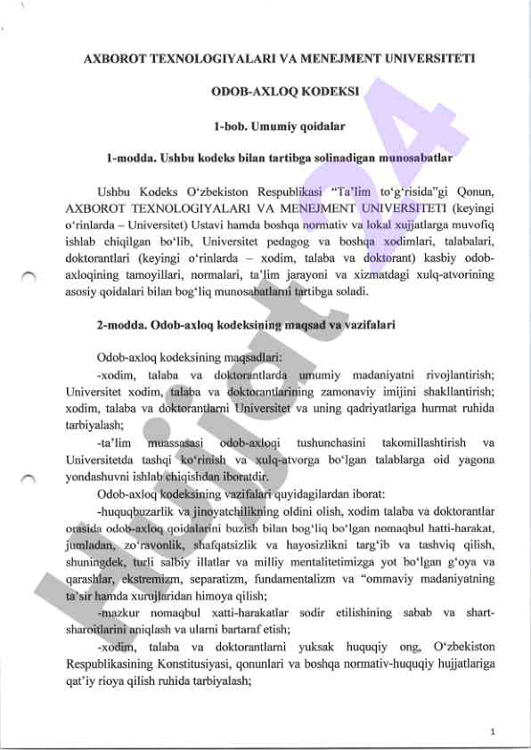 Axborot texnologiyalari va menejment kodeksi