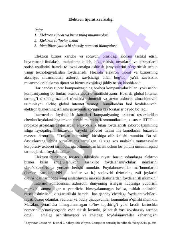 Elektron tijorat xavfsizligi muammolari