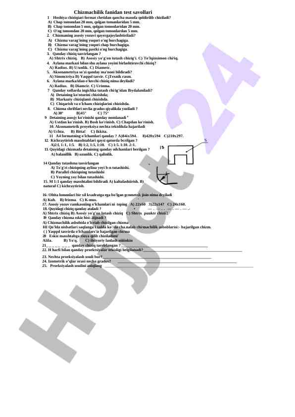 Chizmachilik Fanidan Test Savollari