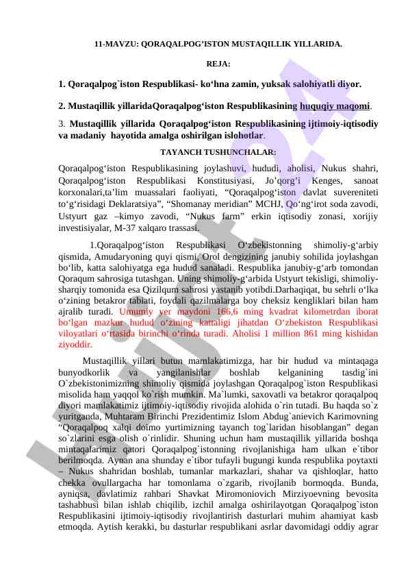 Qoraqalpog'iston mustaqillik yillarida ijtimoiy hayot