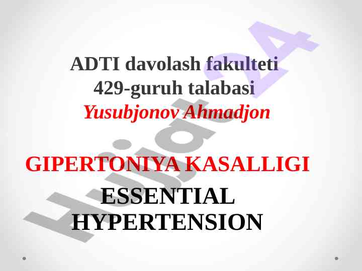 Essential hypertension and its diagnosis in adults