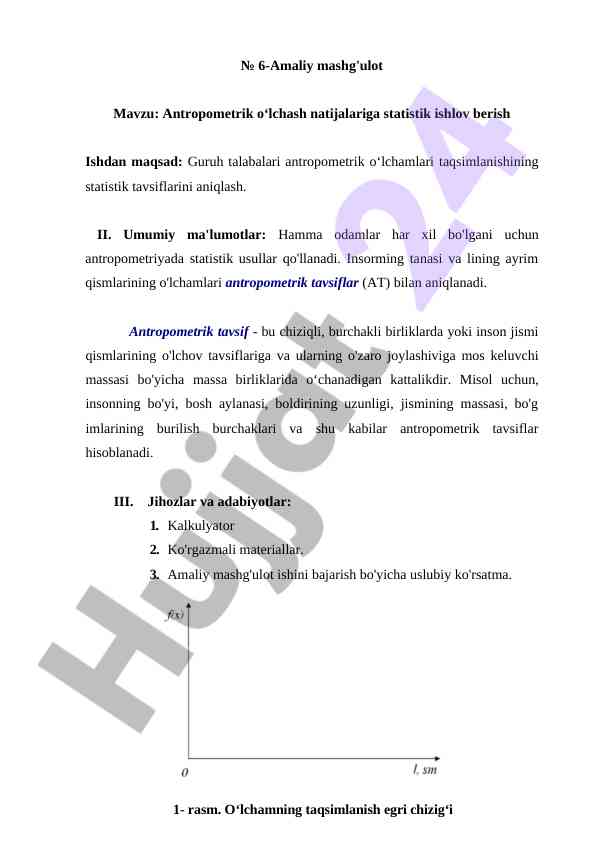 Antropometrik o‘lchash natijalariga statistik ishlov berish