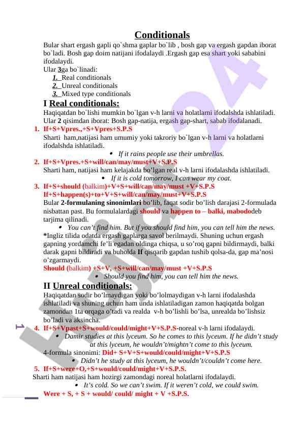 Conditionals: shartli gaplar va ularning turlari