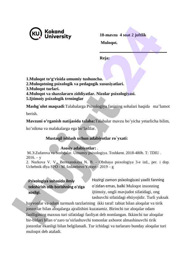 Muloqot va psixologik xususiyatlar