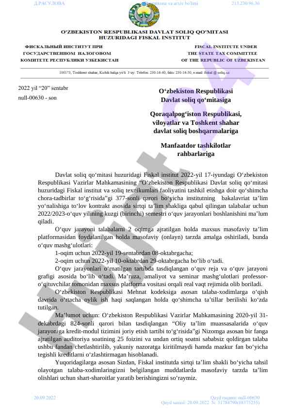 Bakalavriat ta’lim yo‘nalishi bo‘yicha o‘quv jarayoni