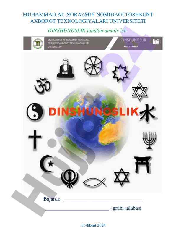 Dinshunoslik fanidan amaliy ish savollari javoblar