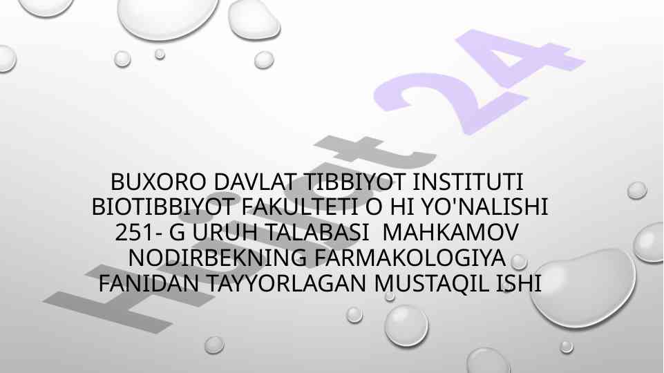 Narkotik va nonarkotik analgetiklar haqida mustaqil ish
