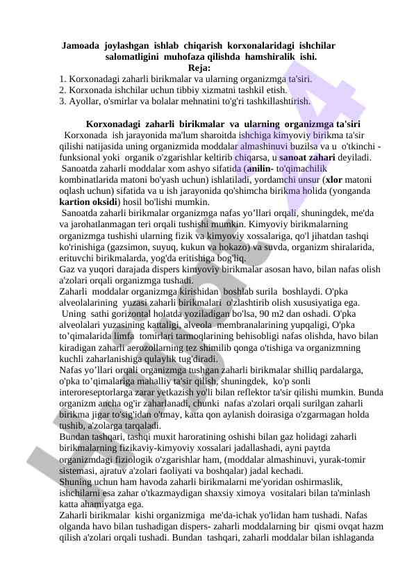 Ishchilar salomatligini muhofaza qilish asoslari