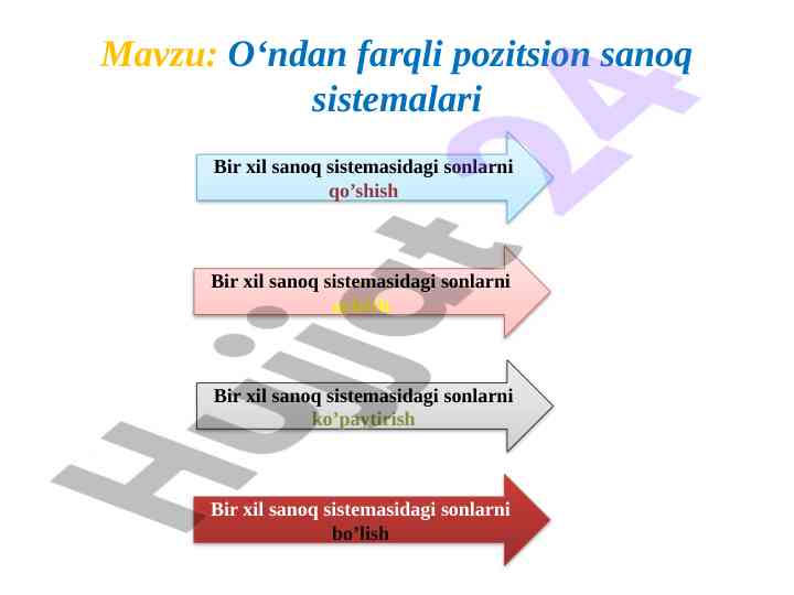 Pozitsion sanoq sistemalarida sonlarni hisoblash