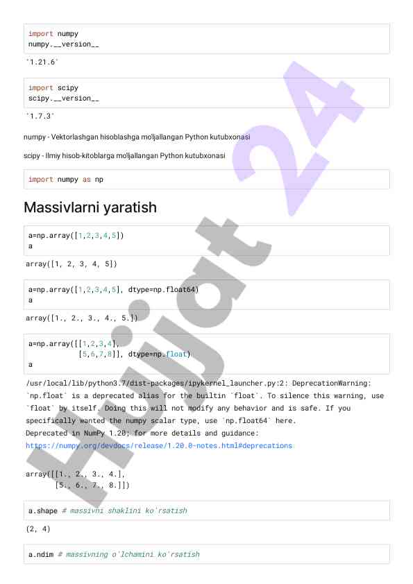 Python kutubxonalarida vektorlashgan hisoblash