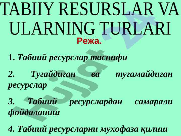 Tabiat resurslarining samara va muxofaza qilish
