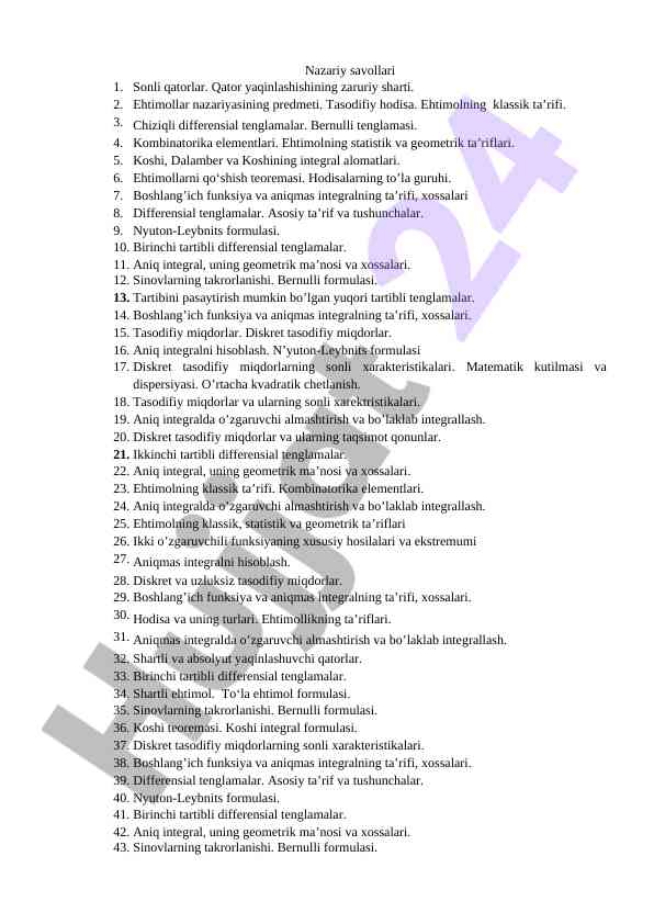 Matematik ehtimollar va tenglamalar asoslari