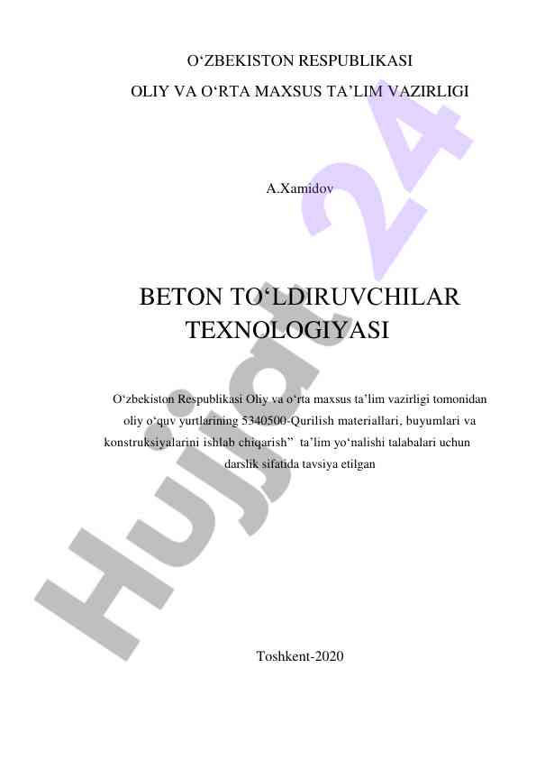 Beton to‘ldiruvchilari texnologiyasi darsligi