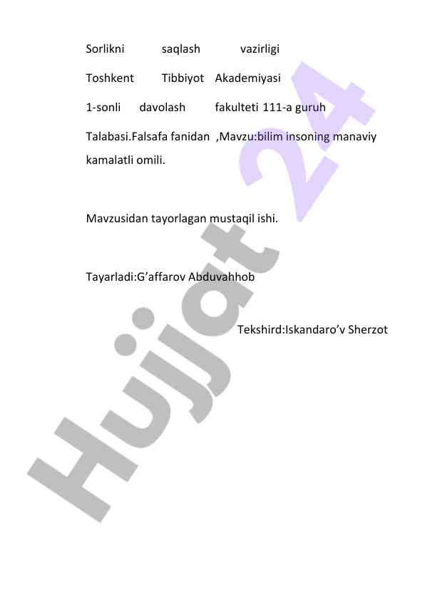 Bilim insoning manaviy kamalatli omili