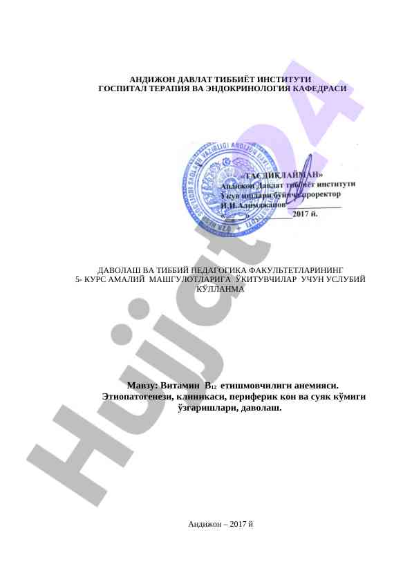 Vitamin b12 etishmovchiligi anemiyasi ushlubi