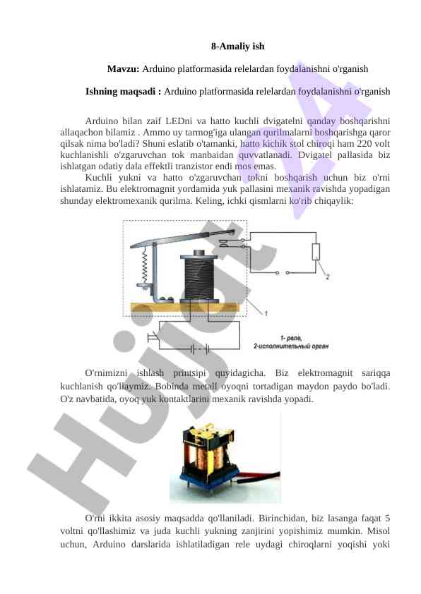 Arduino platformasi bilan relelarni boshqarish