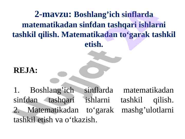 Boshlang‘ich sinflarda matematikadan tashkil qilish