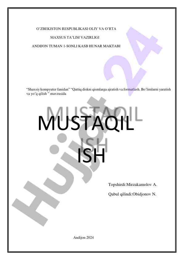 Diskni qismlarga ajratish va formatlash jarayonlari