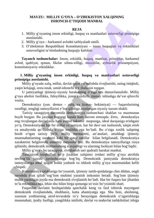 Milliy g‘oya o‘zbekiston xalqining erkinligi va qadriyatlari