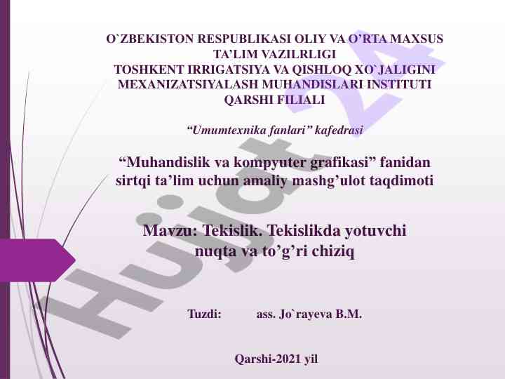Tekislikda yotuvchi nuqta va to'g'ri chiziq