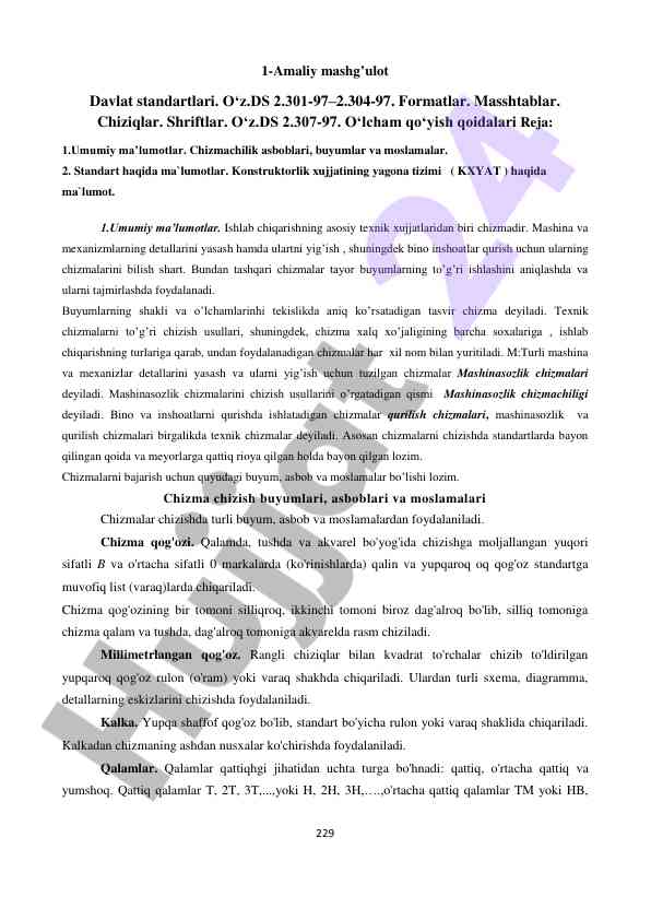 Amaliy mashg'ulot davlat standartlari va chizmachilik