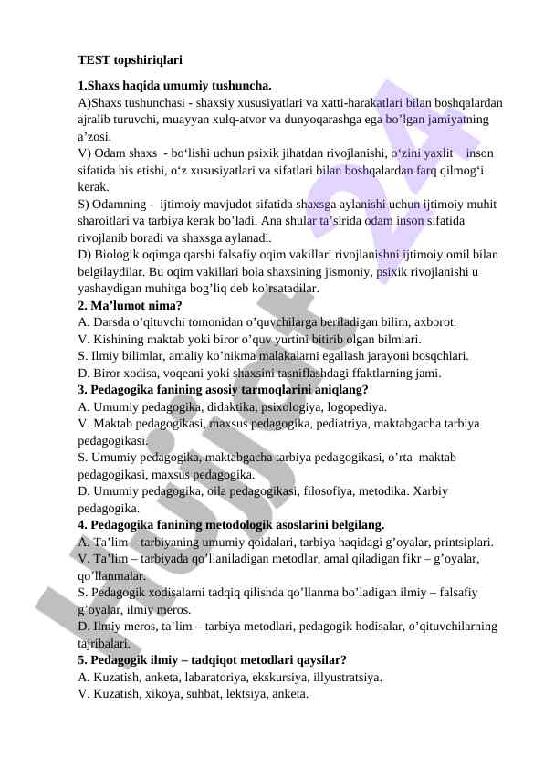 Shaxs tushunchasi va rivojlanish jarayonlari