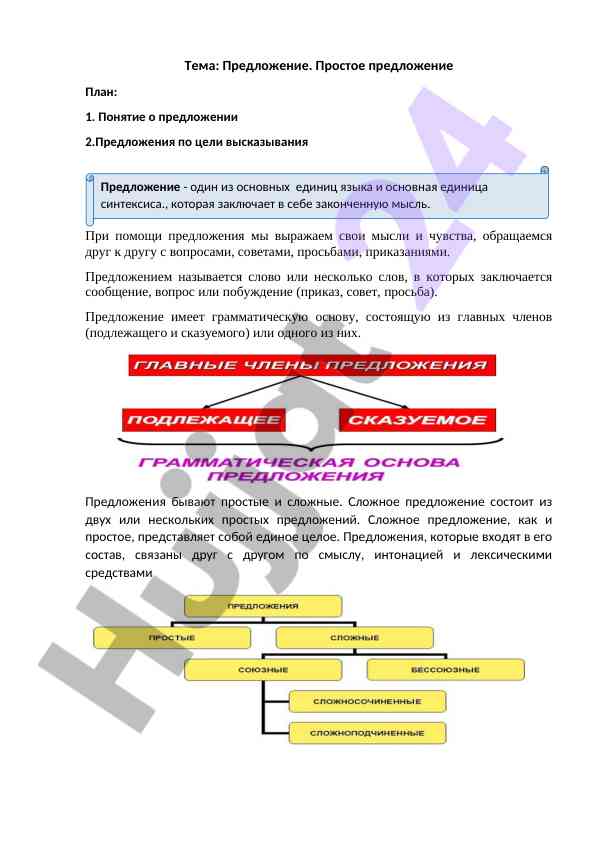 Predlozhenie: osnovy i klassifikatsiya