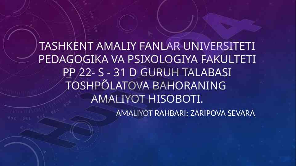 Amaliyot hisoboti: pedagogika va psixologiya tajribasi