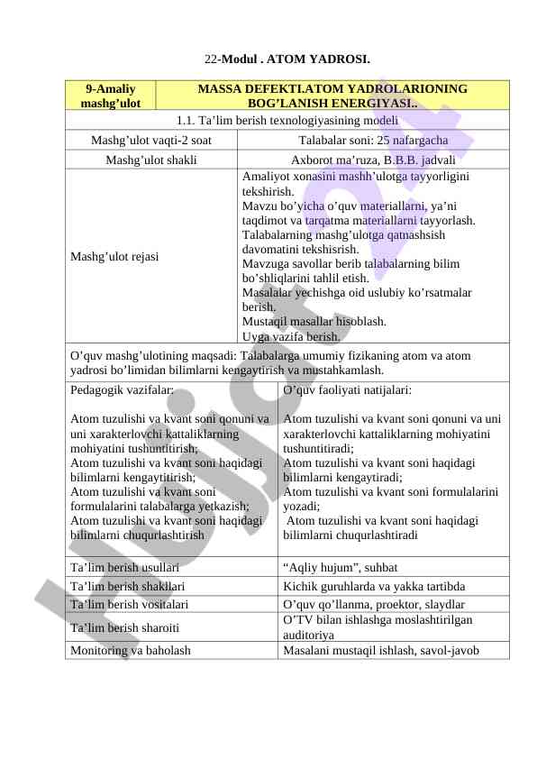 Atom yadro reaksiyalari bo'yicha mashg'ulotlar