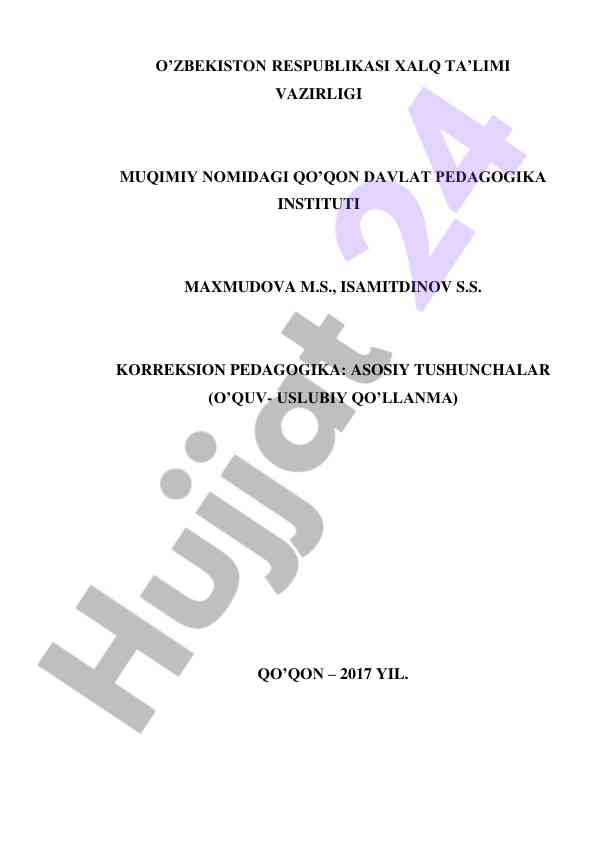 Korreksion pedagogika: asosiy tushunchalar qo‘llanma