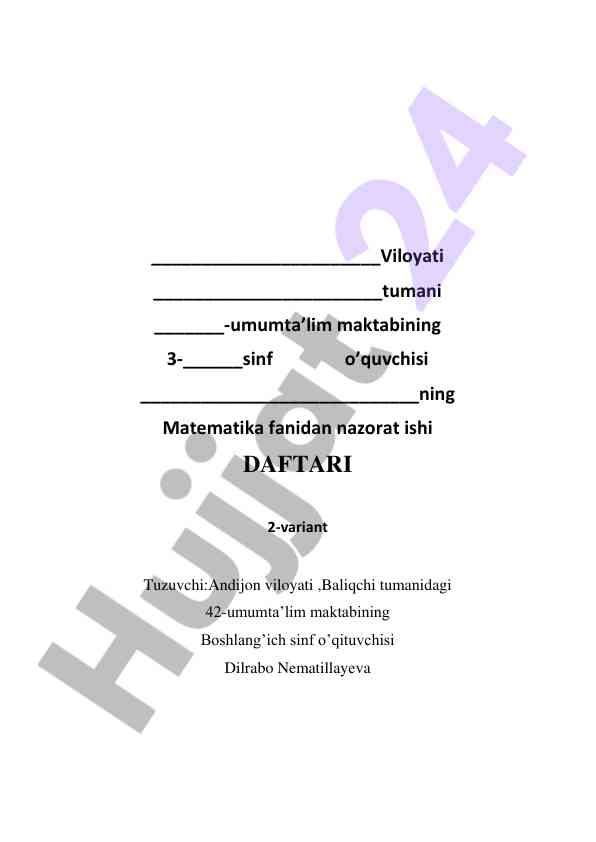 Nazorat ishlari matematika fanidan 2-variant