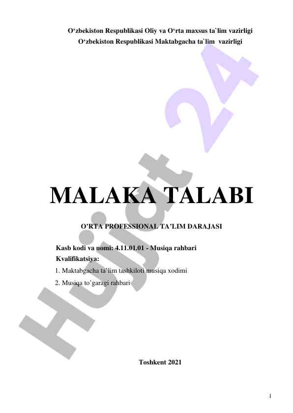 Malaka talabi musiqa rahbari ta’lim darajasi