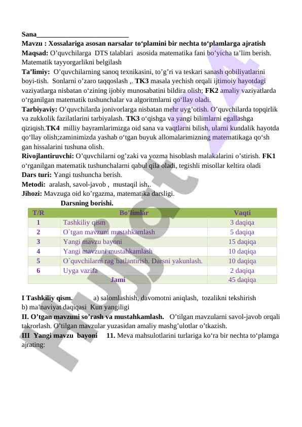 Xossalariga asosan narsalar to‘plamini ajratish