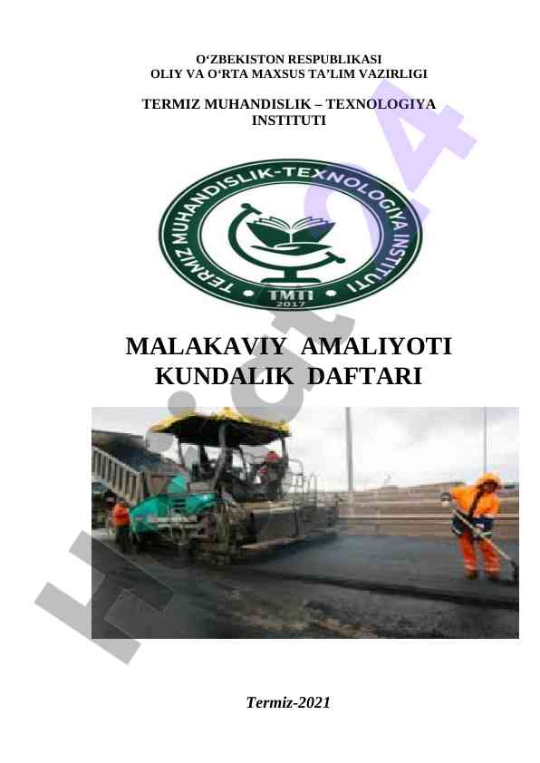 Malakaviy amaliyot kundalik daftari