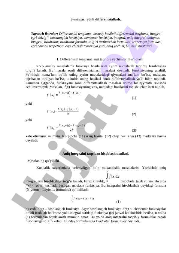 Sonli differentsiallash masalalari va yechildi